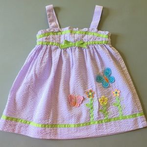 Samara Seersucker Dress 2T Easter Embroidered Purple Green Butterflies